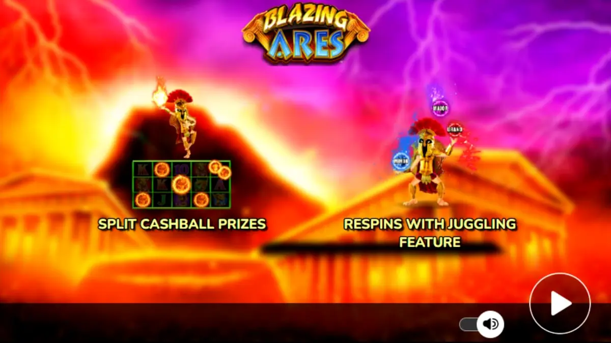Visual dramatis dari slot Blazing Ares dengan tema dewa perang Yunani dan elemen api