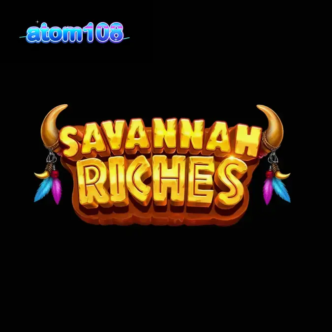 Pemandangan matahari terbenam di savana Afrika dengan elemen permainan slot Savannah Riches